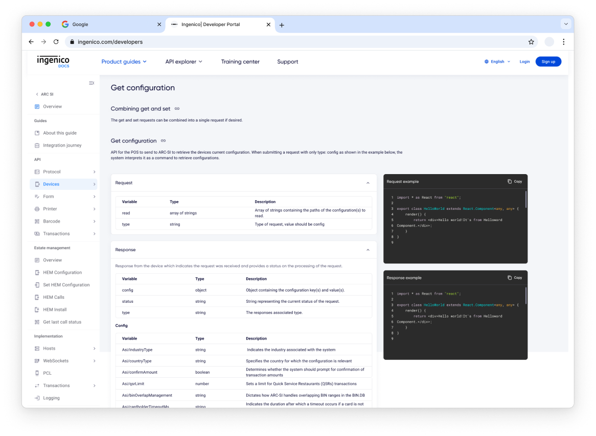 API documentation page